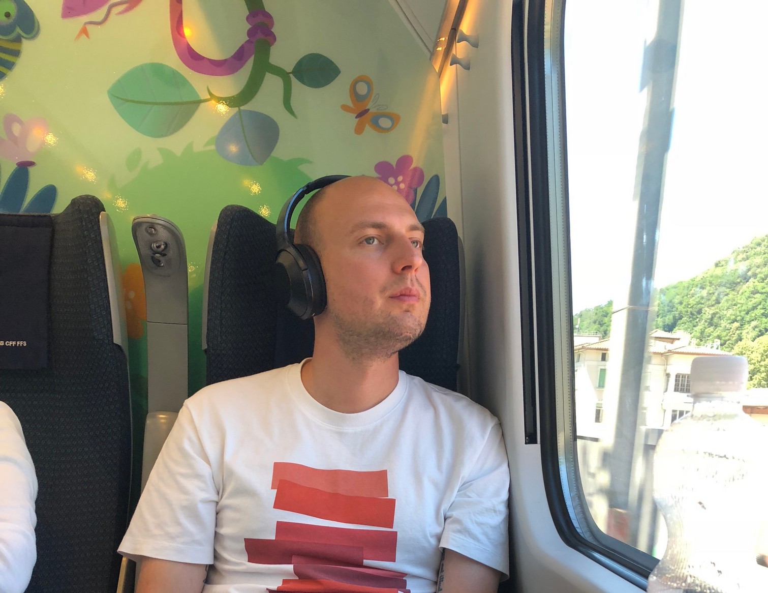 Anders on a train in Switzerland