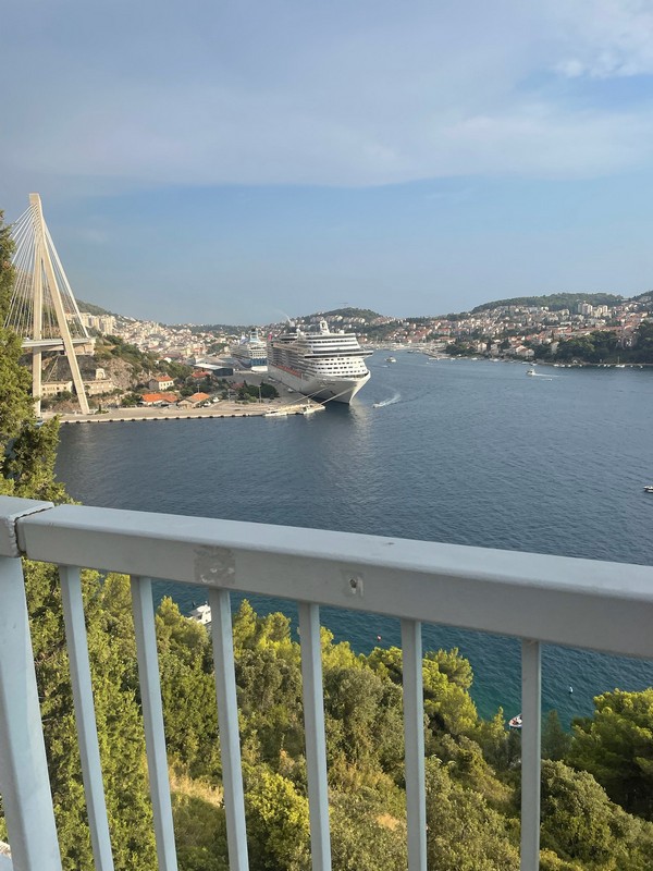 The viewing spot is near the ports where the cruise ships dock
