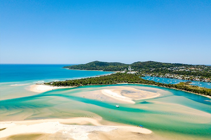aerial view of Noosa and the town